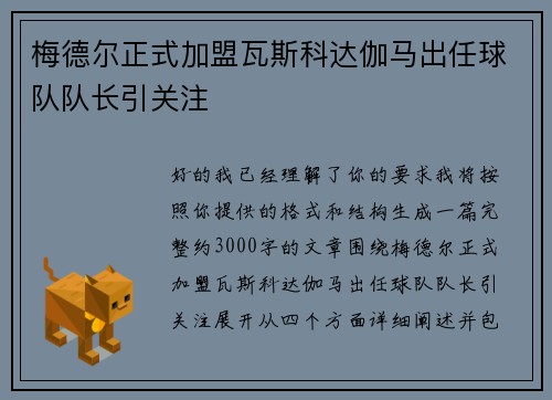 梅德尔正式加盟瓦斯科达伽马出任球队队长引关注